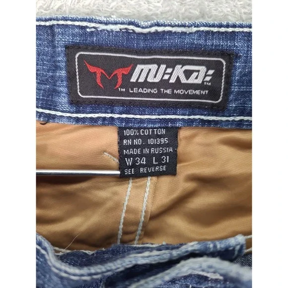 Vintage MU KA Baggy Hip Hop 90 Y2K Blue Jeans Mens 34X31 - Picture 8 of 16